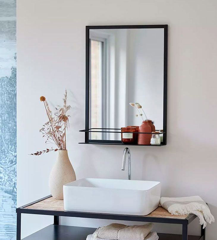 Espejo de baño con estante de estilo industrial