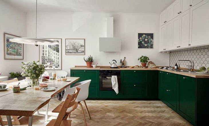 cocina nordica en blanco y verde 24