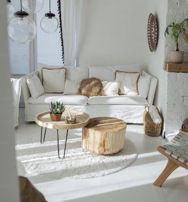 Salón blanco con madera de estilo rústico