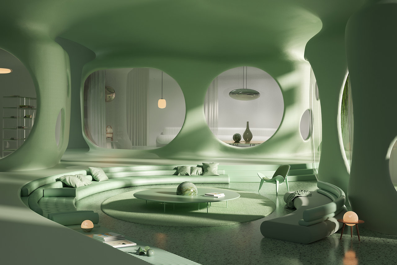 Pistachio es un diseño digital del salón monocromático perfecto, publicado en The Style Magazine del New York Times Singapur.