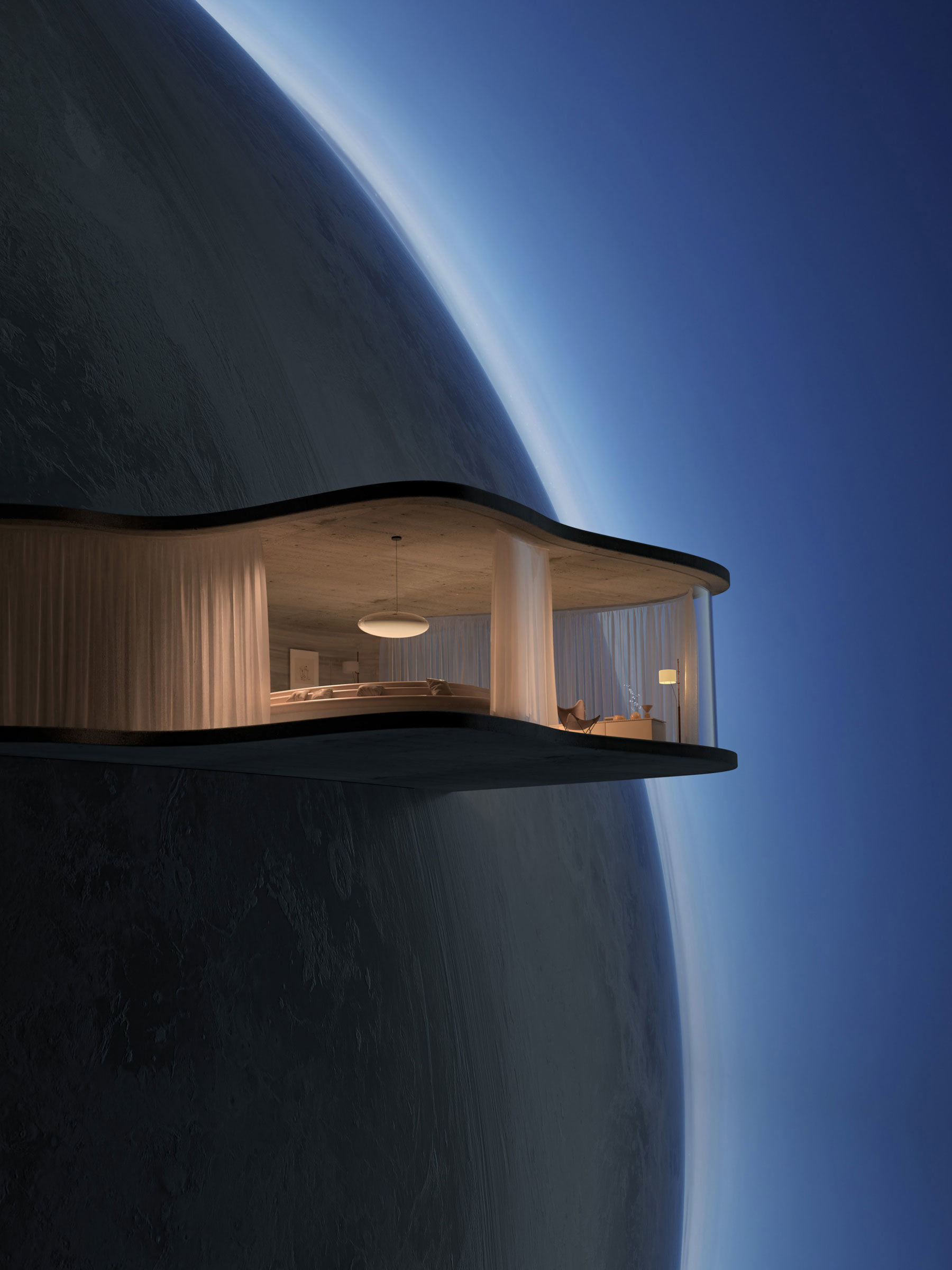What if? es un diseño digital de cómo podrían ser nuestros hogares si viviéramos en el espacio.