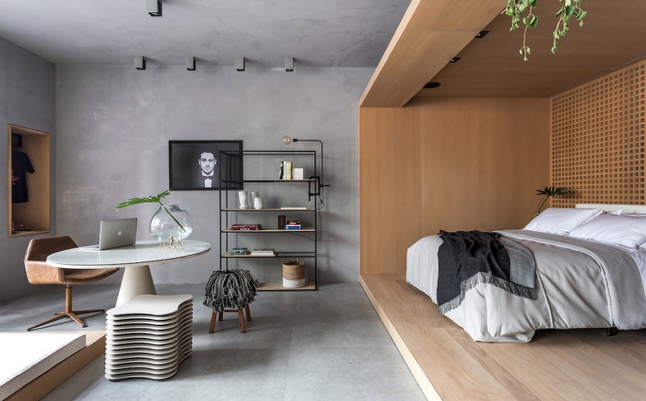 Dormitorio con una cama tatami con estilo sencillo pero muy elegante