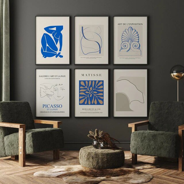 Láminas azules a modo copia de obras de Matisse