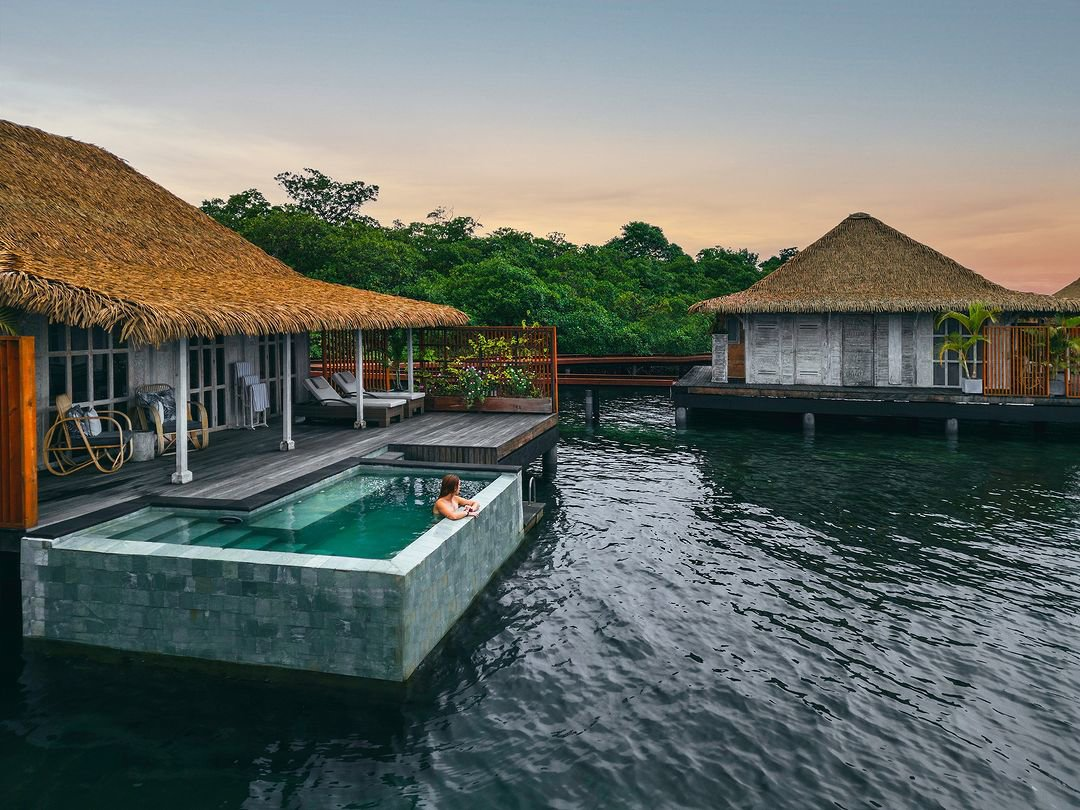 Villas flotantes con vistas al Mar Caribe.