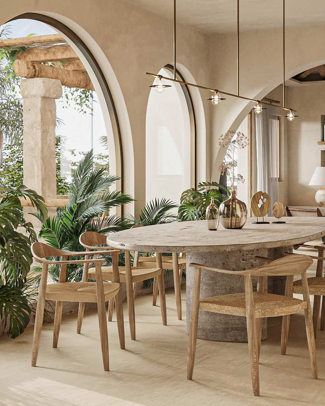 Comedor con plantas y mucha luz exterior