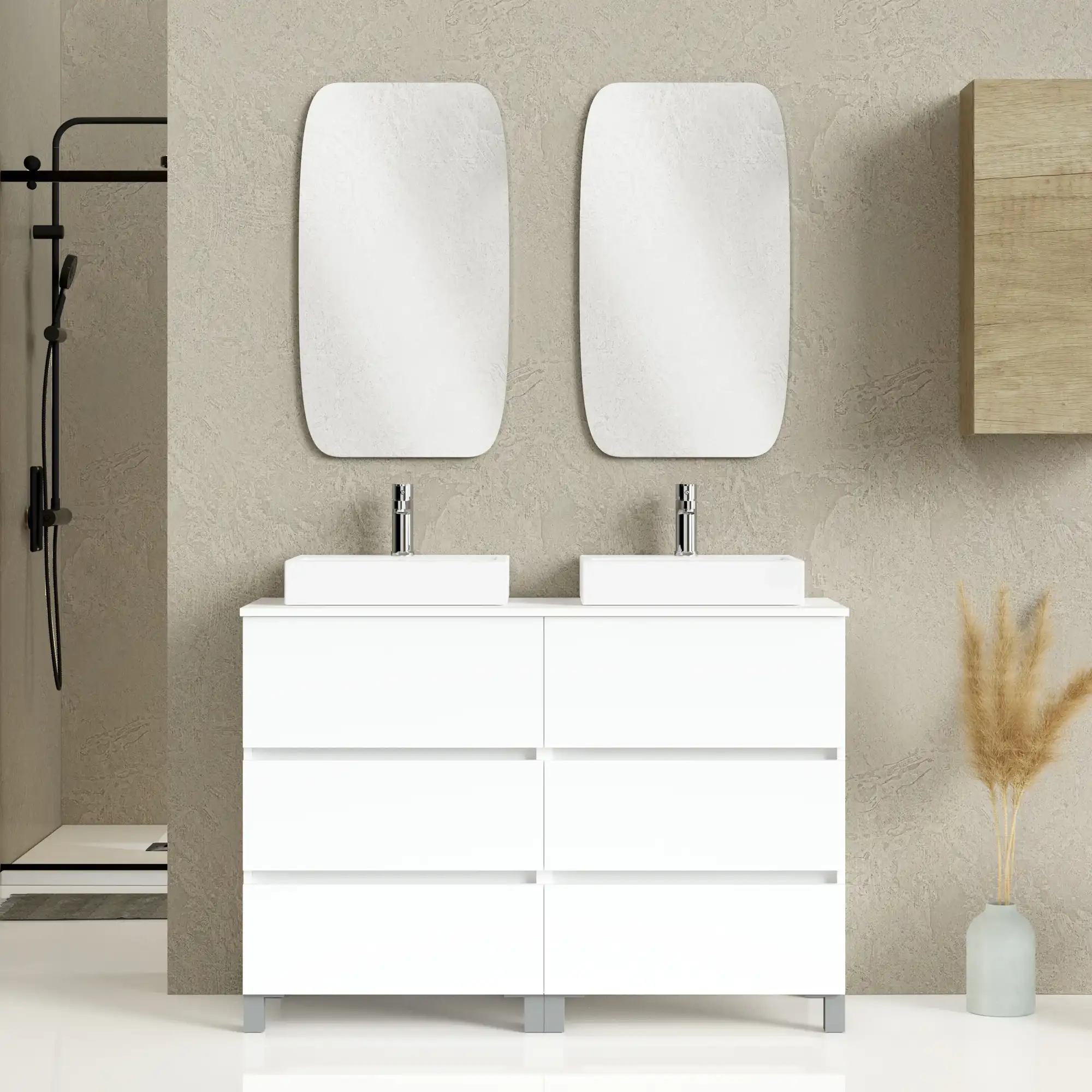 Mueble de lavabo blanco doble