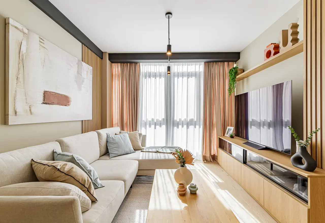 Entramos en el primer piso (70 m²) de un joven soltero: estilo moderno, muebles a medida y un elegante toque masculino