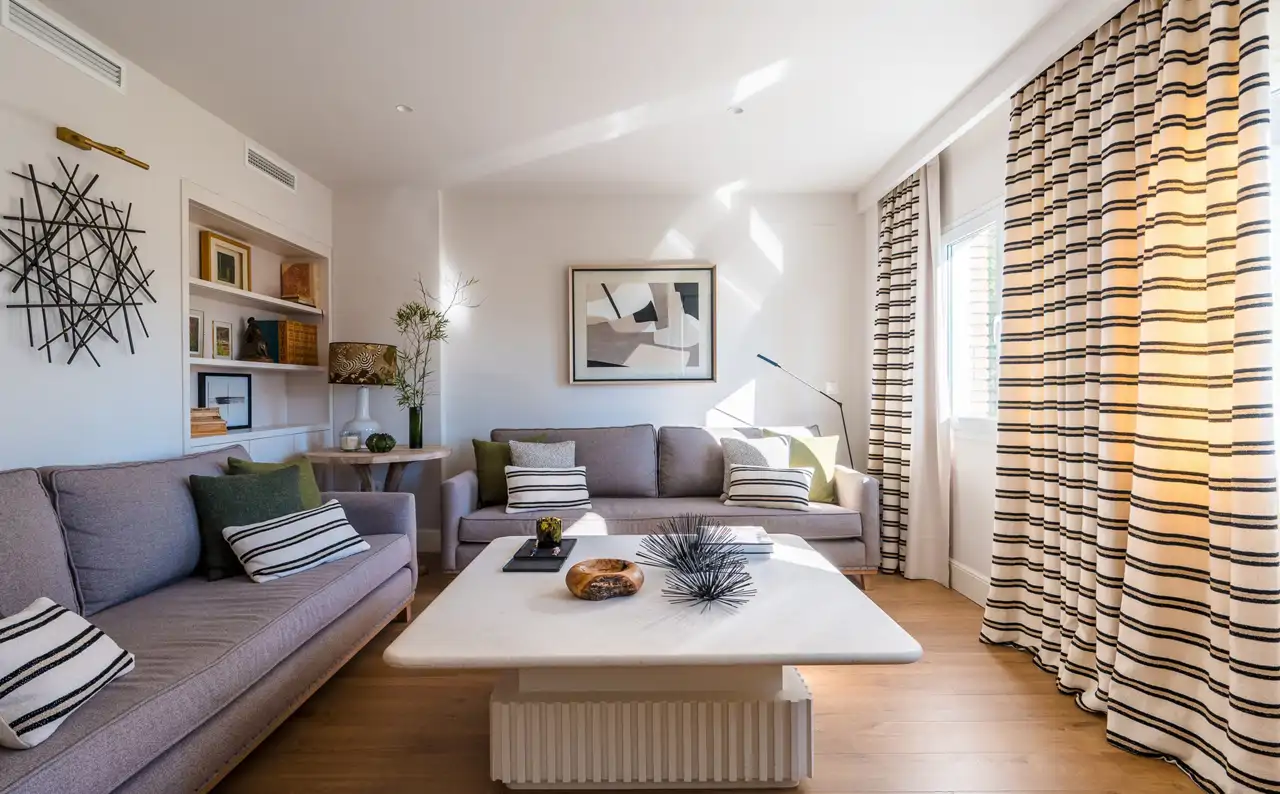 Las cortinas con color son las favoritas para salones modernos y actuales