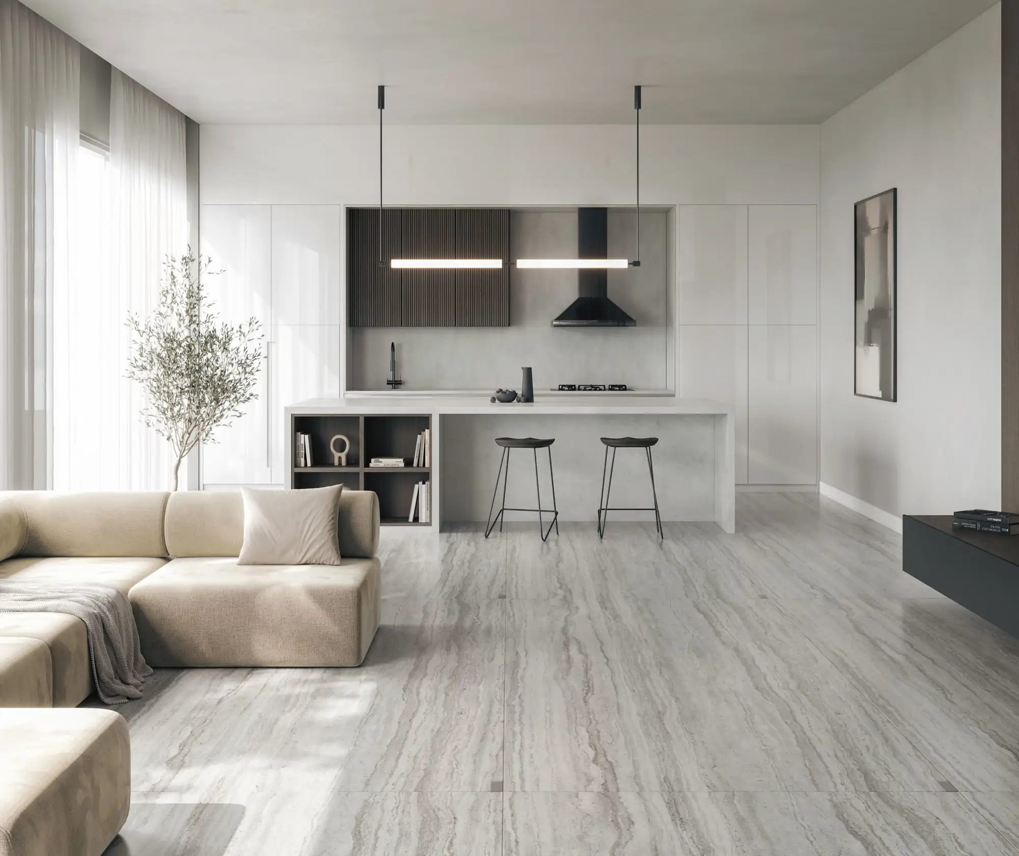 Cocina abierta gris