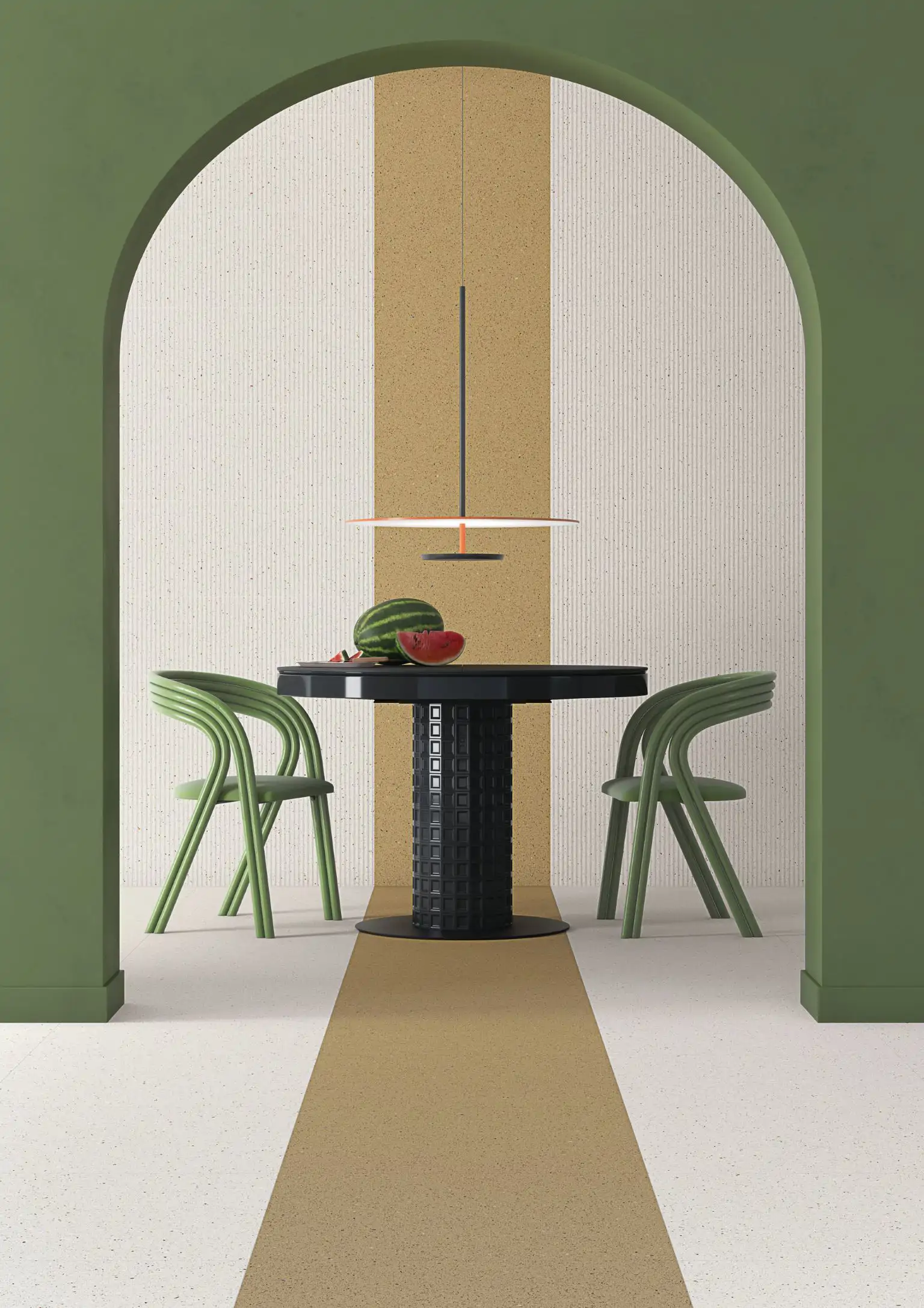 Comedor con toques verdes