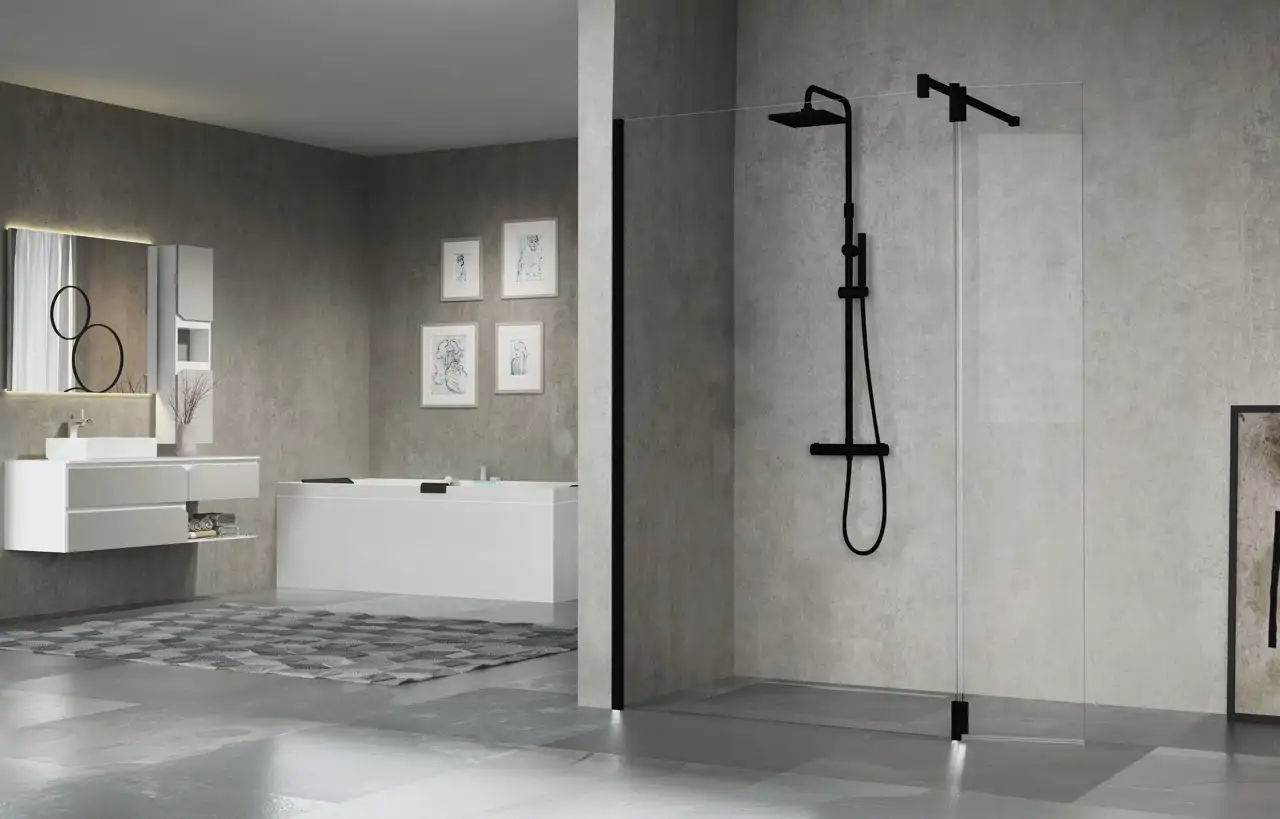 Baño gris sin mampara