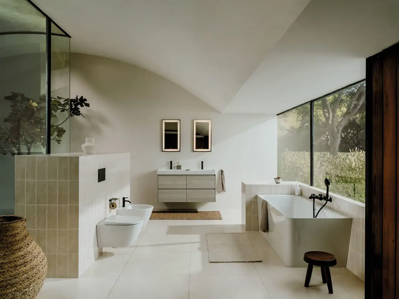Baño con bañera y murete
