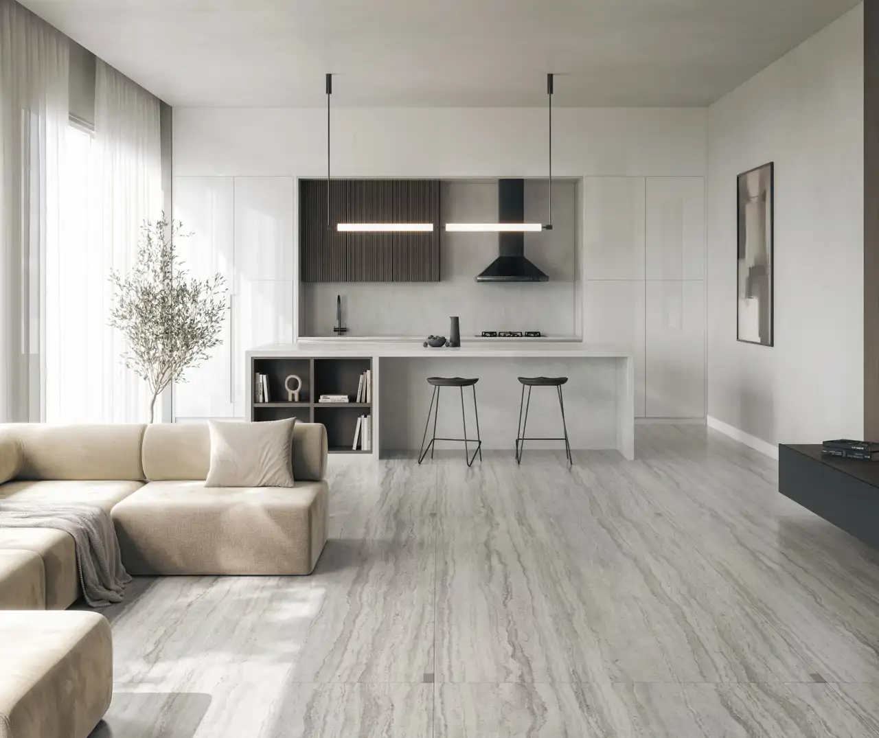 Cocina abierta gris