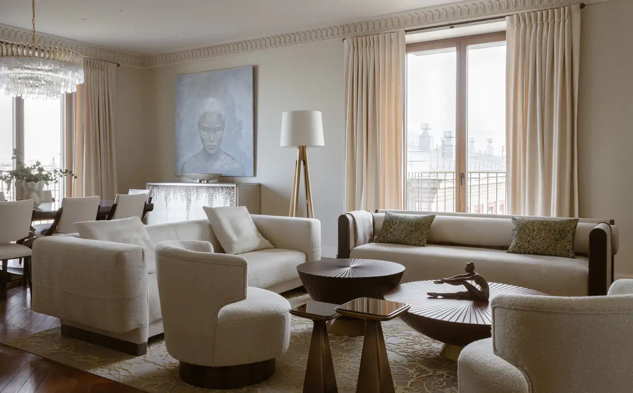 Salón con muebles blancos