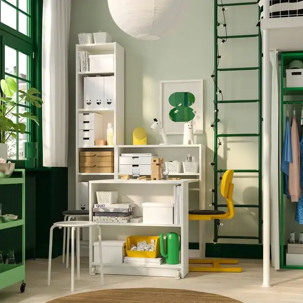 Combinación estantería y librería con mesa plegable BILLY