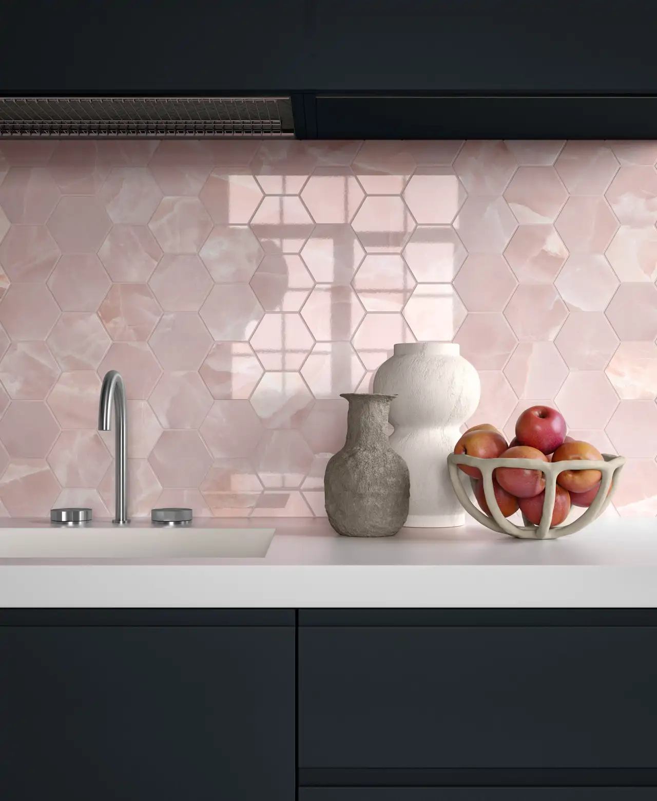 Alabastro, hexágonos de mosaico rosa